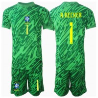 Brasilien Alisson Becker #1 Målmand Hjemmebanesæt Børn Copa America 2024 Kortærmet (+ Korte bukser)